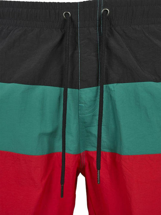 Men's Swimwear Bermuda Fire Red / Black / Green Striped