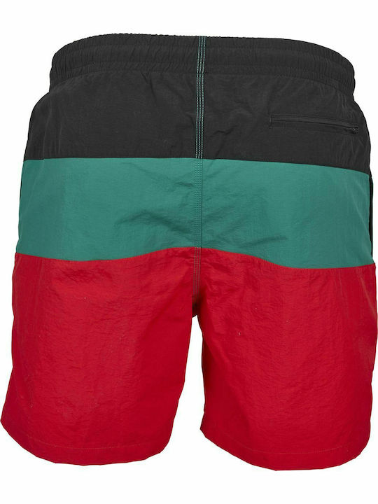 Urban Classics Herren Badebekleidung Bermuda Fire Red / Black / Green Gestreift