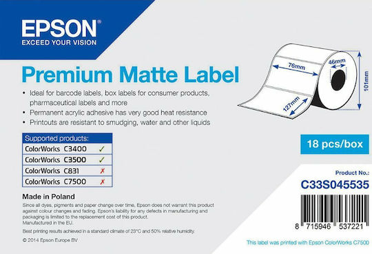 Epson Premium Matte 265 Self-Adhesive Label Rolls for Label Printer 127x76mm 1pcs