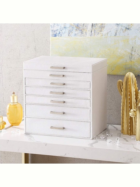 Songmics Velvet Jewellery Box with Drawer & Mirror White 30.5x21.5x31.5cm