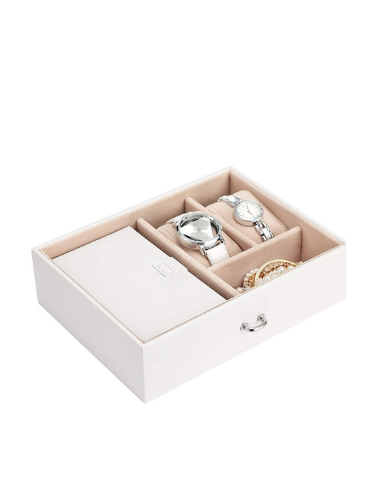 Songmics Metal Jewellery Box with Drawer & Mirror White 26x18x17cm