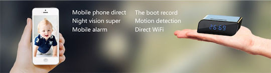 Hidden Camera WiFi Clock 1080p with Memory Card Slot and Motion Detector