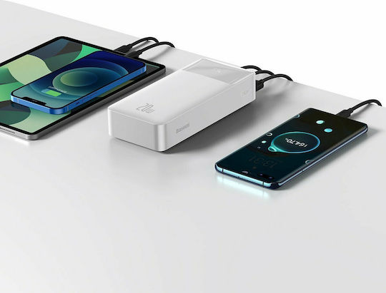Baseus Bipow Digital Display Power Bank 30000mAh 20W with 2 USB-A Ports and USB-C Port White