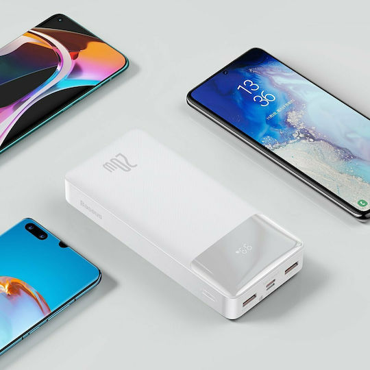 Baseus Bipow Digital Display Power Bank 20000mAh 20W με 2 Θύρες USB-A και Θύρα USB-C Λευκό