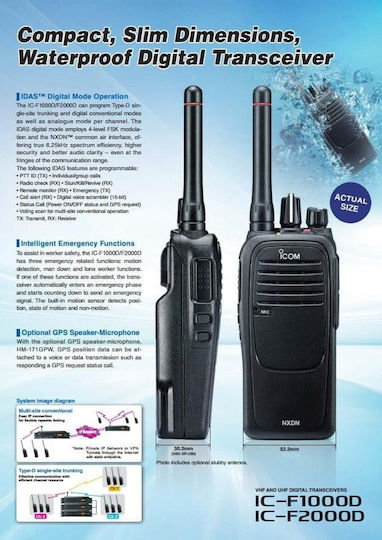 Icom IC-F1000D Ασύρματος Πομποδέκτης UHF/VHF 5W χωρίς Οθόνη