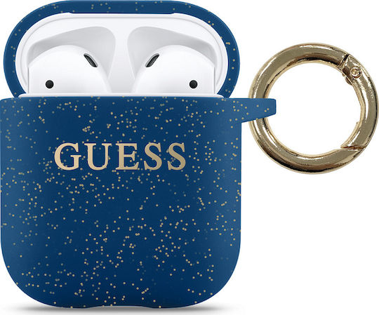 Guess Logo Case Silicone with Hook in Blue color for Apple AirPods 1 / AirPods 2