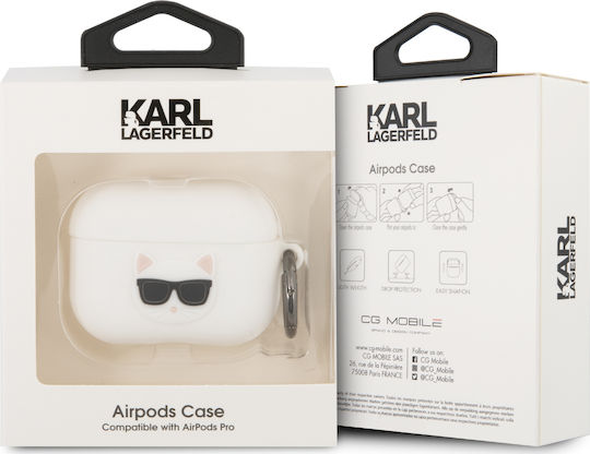 Karl Lagerfeld Iconic Θήκη Σιλικόνης με Γάντζο σε Λευκό χρώμα για Apple AirPods Pro