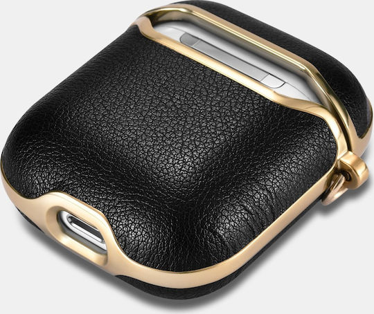 iCarer Θήκη Electroplating PU Leather Μαύρο (Apple AirPods)