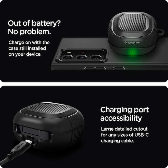 Spigen Rugged Armor Silicone Case with Keychain Black for Galaxy Buds 2 Pro / 2 / Live / Pro