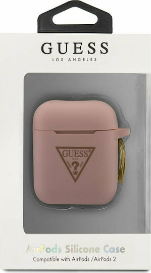 Guess Triangle Logo Case Silicone with Hook in Pink color for Apple AirPods 1 / AirPods 2
