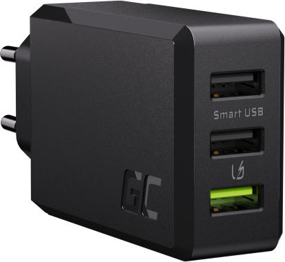 Green Cell Charger Without Cable with 3 USB-A Ports 30W Quick Charge 3.0 Blacks (CHARGC03)
