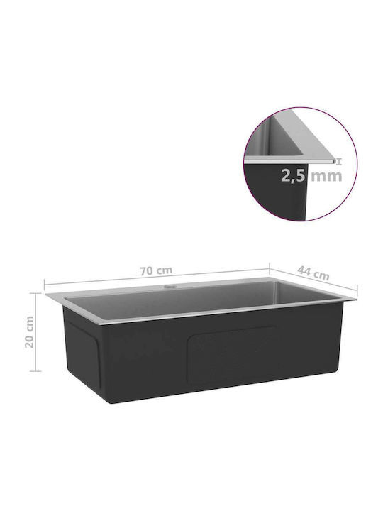 vidaXL Ένθετος Νεροχύτης Inox Σατινέ Μ70xΠ44cm Ασημί