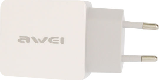 Awei Φορτιστής με Θύρα USB-A και Θύρα USB-C και Καλώδιο USB-C 20W Power Delivery / Quick Charge 3.0 Λευκός (PD4)