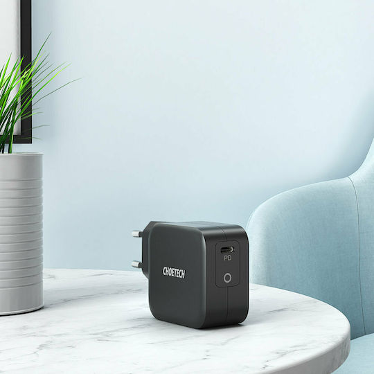 Choetech Φορτιστής με Θύρα USB-C και Καλώδιο USB-C 60W Power Delivery Μαύρος (Q6006)
