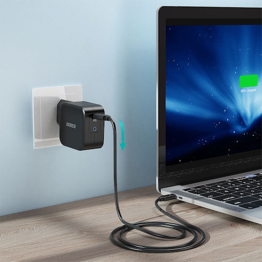 Choetech Φορτιστής με Θύρα USB-C και Καλώδιο USB-C 60W Power Delivery Μαύρος (Q6006)