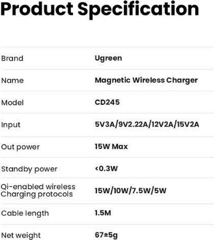 Ugreen Ασύρματος Φορτιστής (Qi Pad) 15W Λευκός
