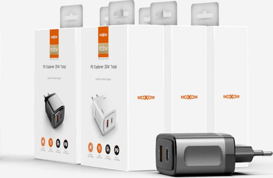 Moxom Charger Without Cable with USB-A Port and USB-C Port 18W Quick Charge 3.0 Blacks (MX-HC66)