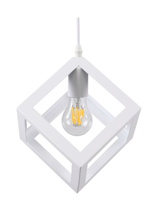 GloboStar Cube Pendant Light White Grid with Socket E27 25x25x25cm