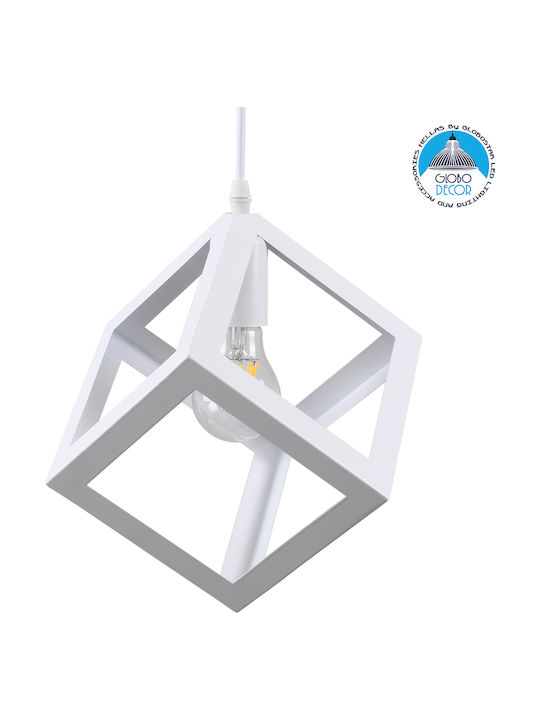 GloboStar Cube Pendant Light White Grid with Socket E27 25x25x25cm