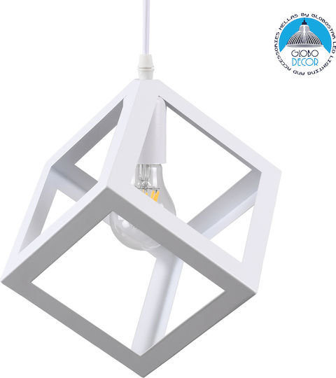 GloboStar Cube Hängelampe Weiß Raster mit Fassung E27 25x25x25cm.