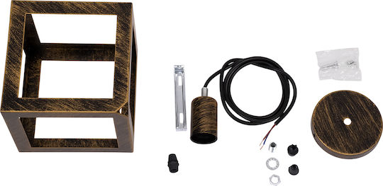 GloboStar Cube Hanging Ceiling Light Bronze with E27 Socket 25x25x25cm
