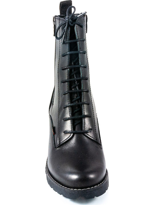 Leather Women's Ankle Boots with Medium Heel Black