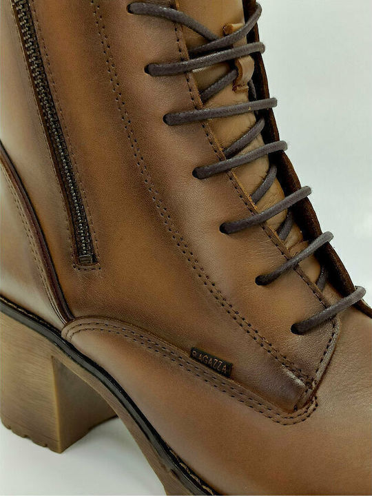 Leather Women's Ankle Boots with Medium Heel Tabac Brown