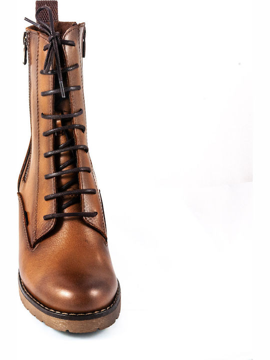 Leather Women's Ankle Boots with Medium Heel Tabac Brown