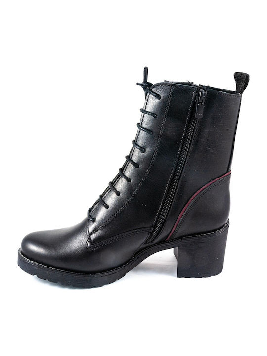 Leather Women's Ankle Boots with Medium Heel Black