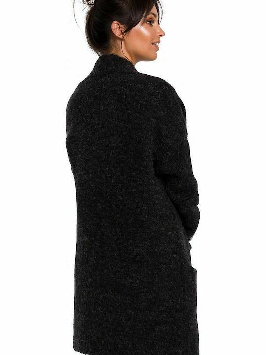 BeWear BK034 Μακριά Γυναικεία Πλεκτή Ζακέτα σε Μαύρο Χρώμα