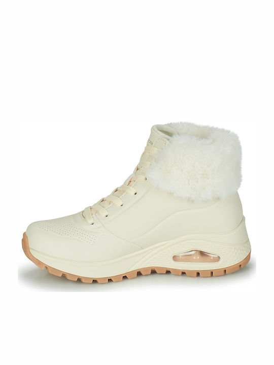 Uno Rugged Women's Ankle Boots with Fur Beige