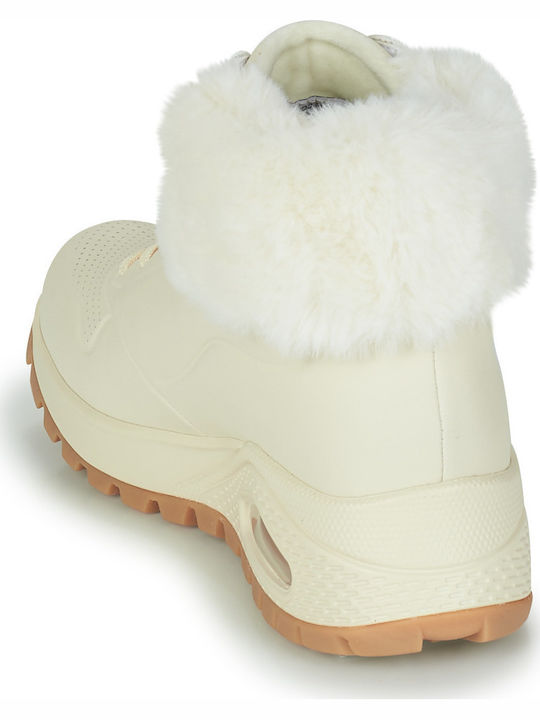 Uno Rugged Women's Ankle Boots with Fur Beige