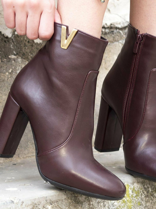 Ghete dama Chelsea de piele cu Toc Înalt Burgundy