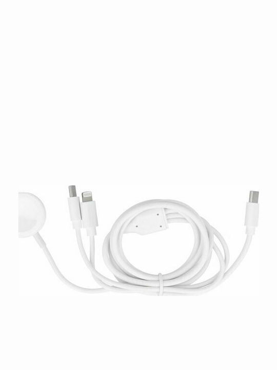 Cable USBC 3 in 1 Lightning 8pin + USBC + Apple Watch Λευκό (Apple