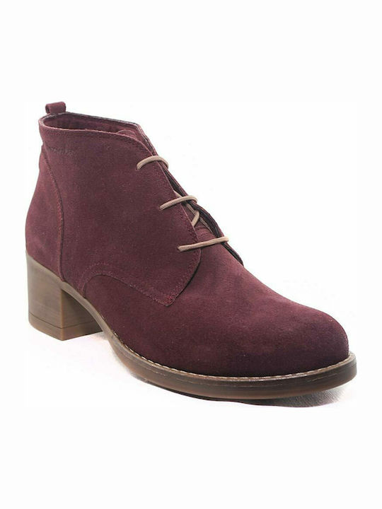 Commanchero Original Suede Women's Ankle Boots with Medium Heel Burgundy