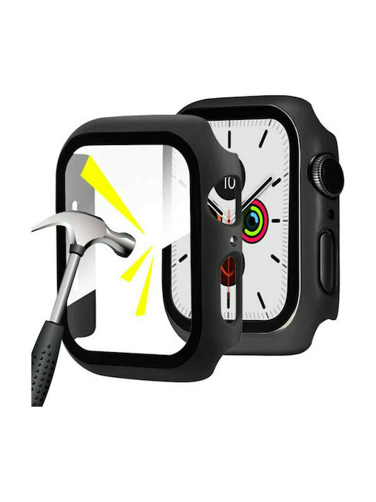 360 Watch Case with Tempered Glass Plastic Case with Glass in Black color for Apple Watch 44mm