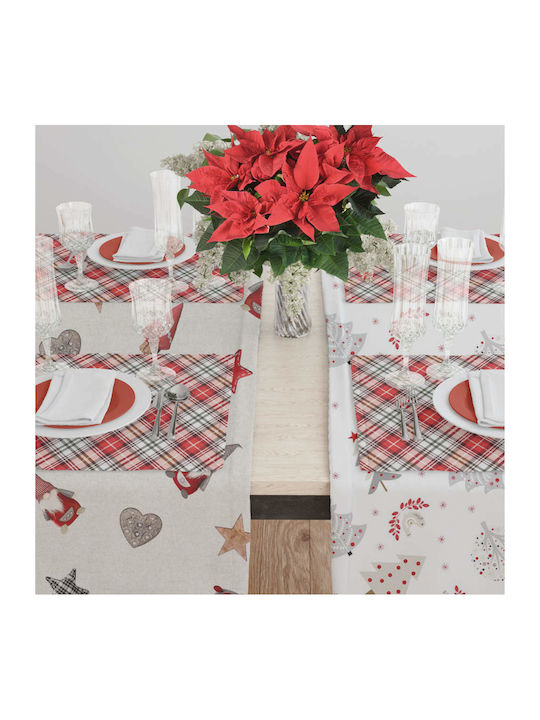 Borea Tartan Christmas Tablecloth Square Fabric Red L90xW90cm.