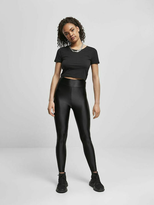 Frauen Lang Leggings Glänzend & Hochgeschnitten Schwarz