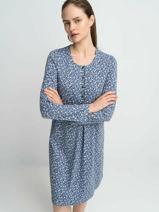 Vamp Winter Cotton Women's Nightdress Blue