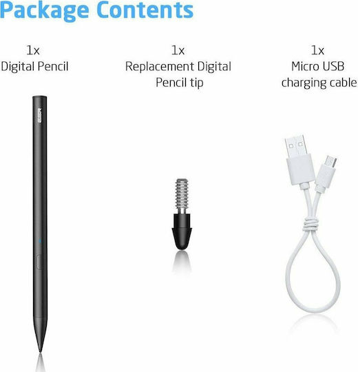 ESR Digital+ Digitală Stilou Tactil cu Palm Rejection pentru iPad de culoare Negru