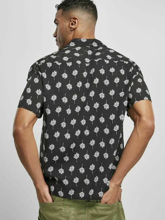 Urban Classics Men's Shirt Short Sleeve Cotton Floral Black Blossom