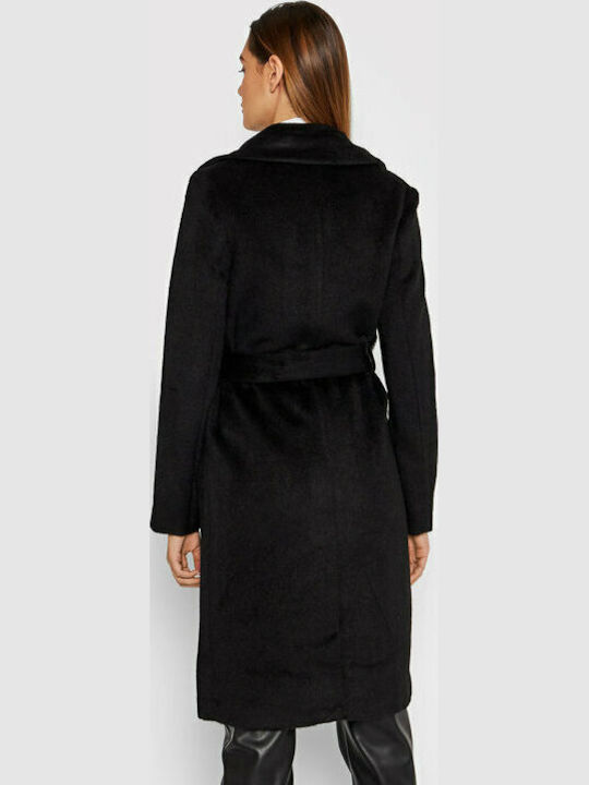 Women's Black Coat with Fur Details