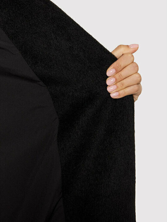 Women's Black Coat with Fur Details