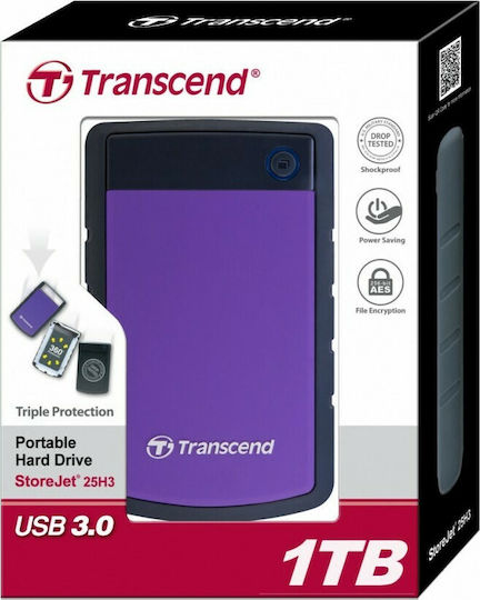 Transcend StoreJet 25H3P USB 3.0 External 2.5" HDD 1TB Purple