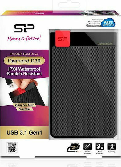 Silicon Power Diamond D30 D3S USB 3.1 Εξωτερικός HDD 1TB 2.5" Μαύρο