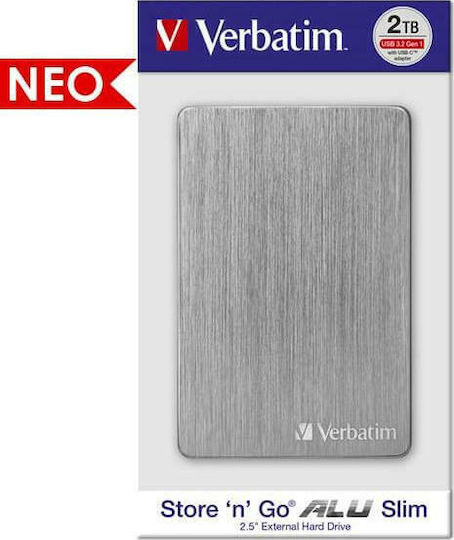 Verbatim Store 'n' Go ALU Slim USB 3.2 Externe HDD 2TB 2.5" Gray
