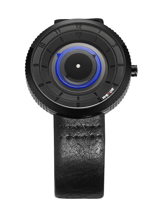 Weide Ανδρικό Ρολόι 37mm Μπαταρίας με Μαύρο Δερμάτινο Λουράκι