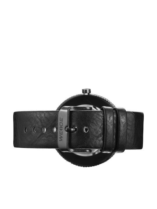 Weide Ανδρικό Ρολόι 37mm Μπαταρίας με Μαύρο Δερμάτινο Λουράκι