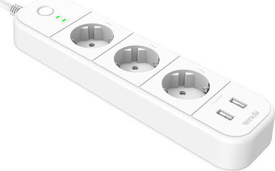 Tenda Smart Захранваща лента Безопасност 3 Позиции с 2 USB-A, Превключвател и Кабел 1.5м