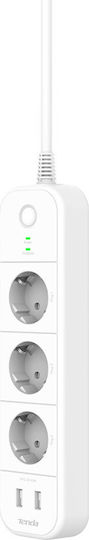 Tenda Smart Захранваща лента Безопасност 3 Позиции с 2 USB-A, Превключвател и Кабел 1.5м